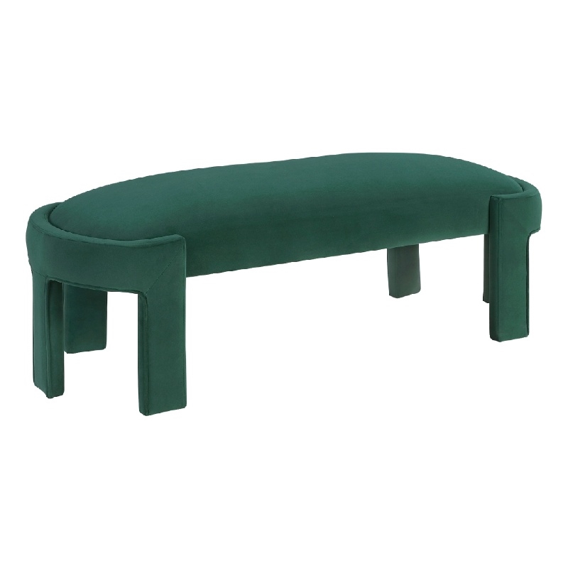 Fery Modern Bench with Curved Edges- Green Velvet Upholstery- 54 Inch