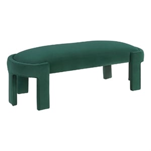 Fery Modern Bench with Curved Edges- Green Velvet Upholstery- 54 Inch