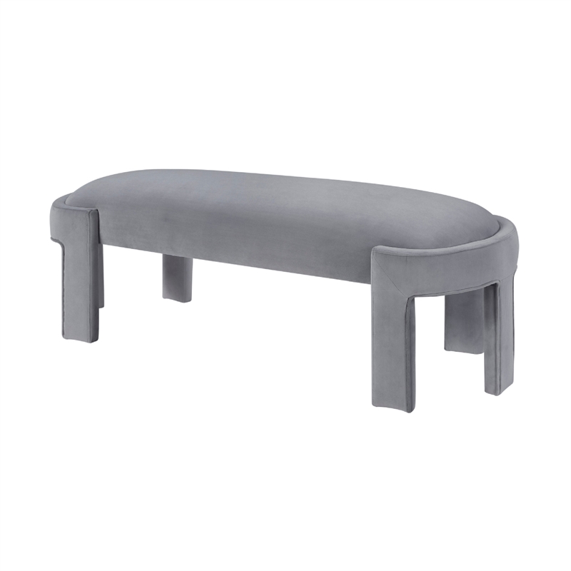 Fery Modern Bench with Curved Edges- Gray Velvet Upholstery- 54 Inch