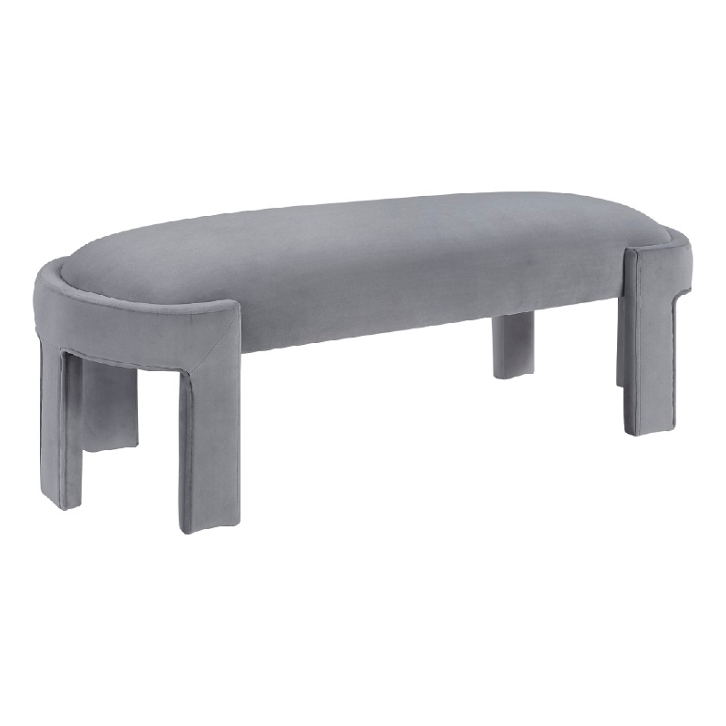 Fery Modern Bench with Curved Edges- Gray Velvet Upholstery- 54 Inch