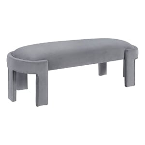Fery Modern Bench with Curved Edges- Gray Velvet Upholstery- 54 Inch