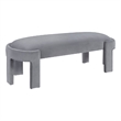 Fery Modern Bench with Curved Edges- Gray Velvet Upholstery- 54 Inch