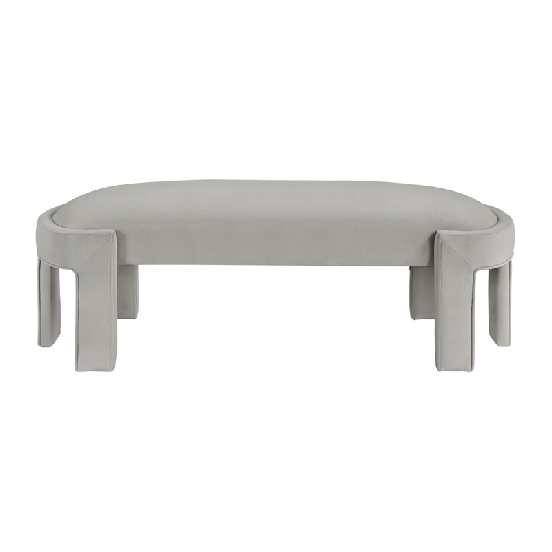 Fery Modern Bench with Curved Edges- Taupe Velvet Upholstery- 54 Inch