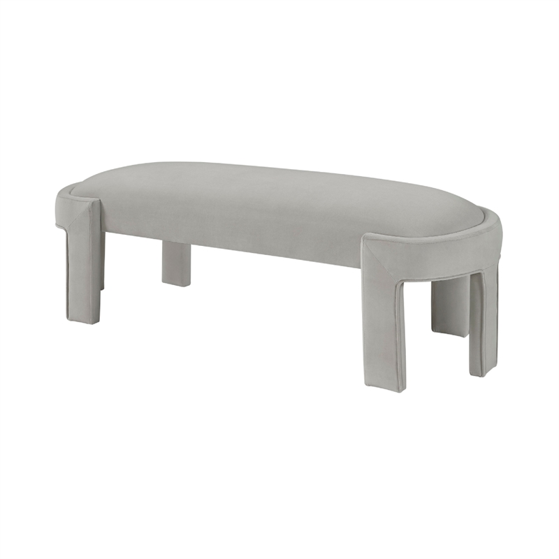 Fery Modern Bench with Curved Edges- Taupe Velvet Upholstery- 54 Inch