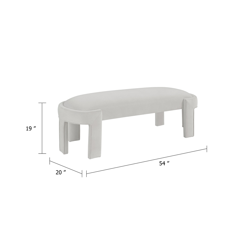 Fery Modern Bench with Curved Edges- Taupe Velvet Upholstery- 54 Inch
