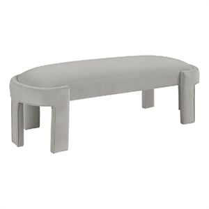 Fery Modern Bench with Curved Edges- Taupe Velvet Upholstery- 54 Inch