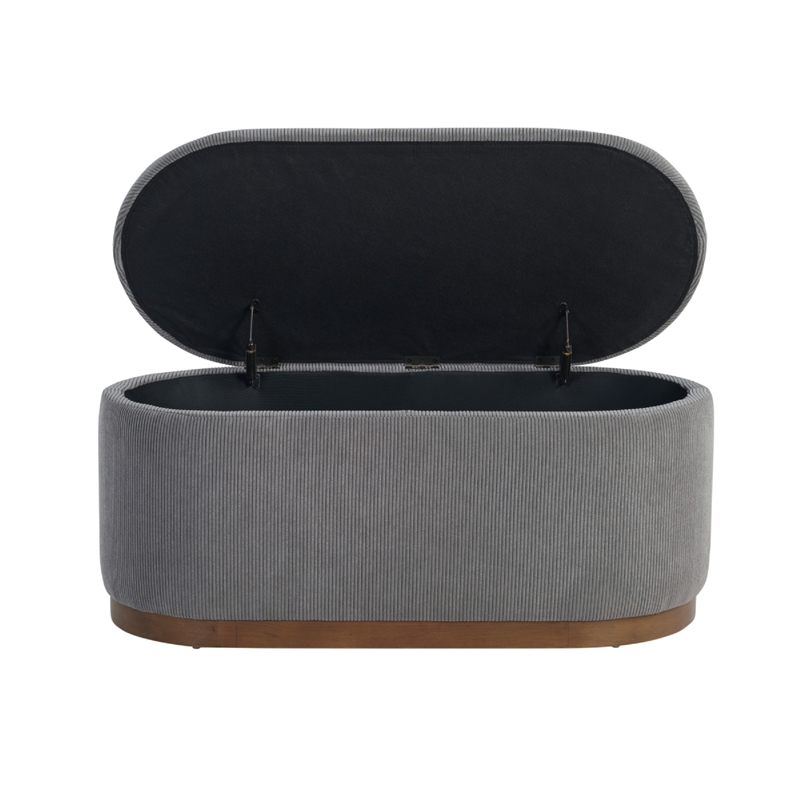 Sio Storage Bench- Ribbed Gray Corduroy- 43 Inch Walnut Brown Wood