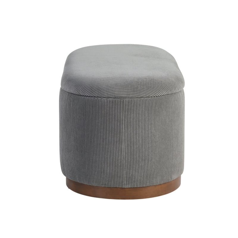 Sio Storage Bench- Ribbed Gray Corduroy- 43 Inch Walnut Brown Wood