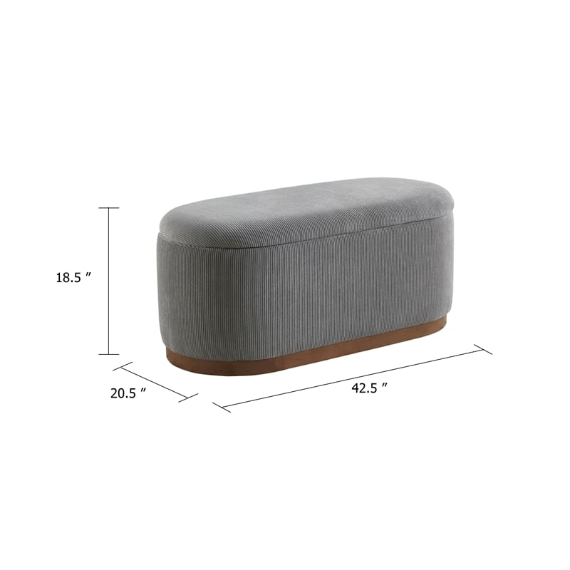 Sio Storage Bench- Ribbed Gray Corduroy- 43 Inch Walnut Brown Wood
