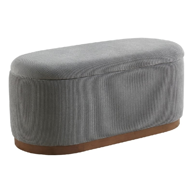Sio Storage Bench- Ribbed Gray Corduroy- 43 Inch Walnut Brown Wood