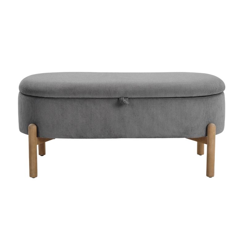 Fian Storage Bench w Lift Top- Natural Brown Legs- Gray Corduroy 42 Inch