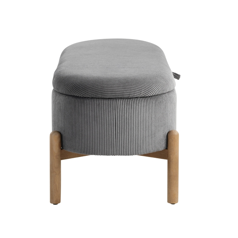 Fian Storage Bench w Lift Top- Natural Brown Legs- Gray Corduroy 42 Inch