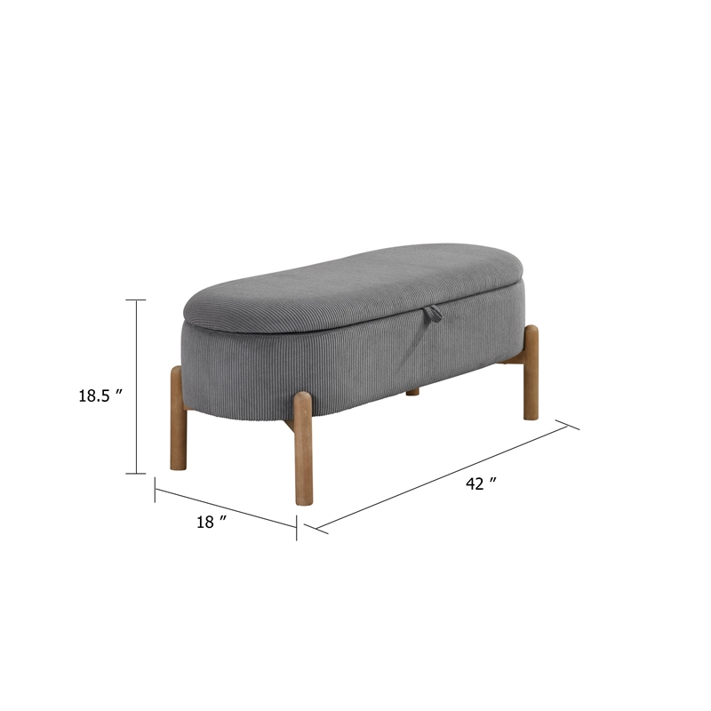 Fian Storage Bench w Lift Top- Natural Brown Legs- Gray Corduroy 42 Inch