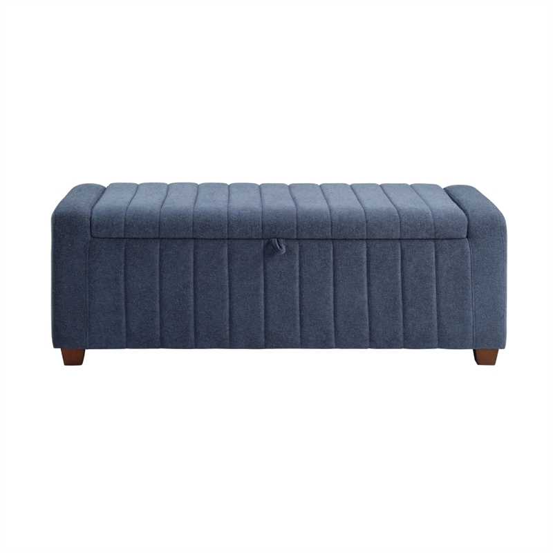 Doa Storage Bench- Channel Tufted- Blue Boucle Upholstery 50 Inch