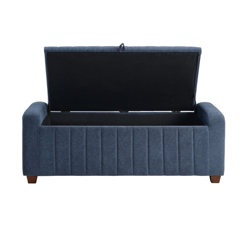 Doa Storage Bench- Channel Tufted- Blue Boucle Upholstery 50 Inch