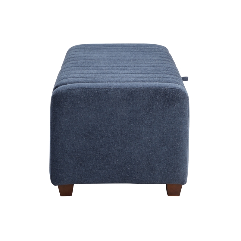 Doa Storage Bench- Channel Tufted- Blue Boucle Upholstery 50 Inch