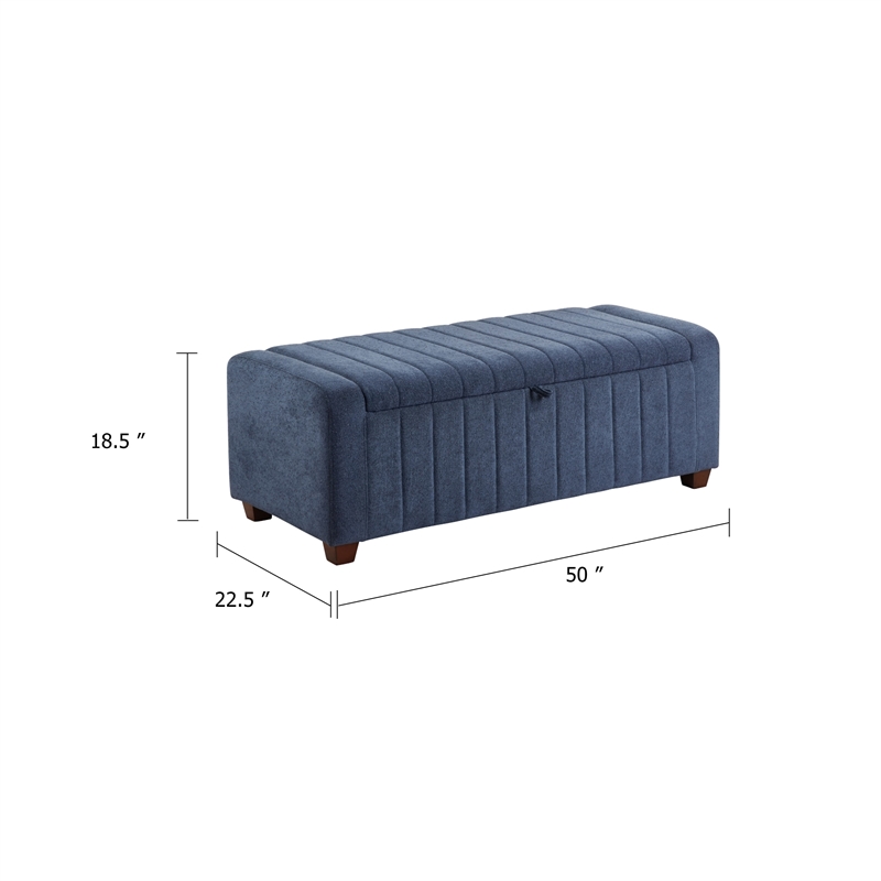 Doa Storage Bench- Channel Tufted- Blue Boucle Upholstery 50 Inch
