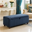 Doa Storage Bench- Channel Tufted- Blue Boucle Upholstery 50 Inch