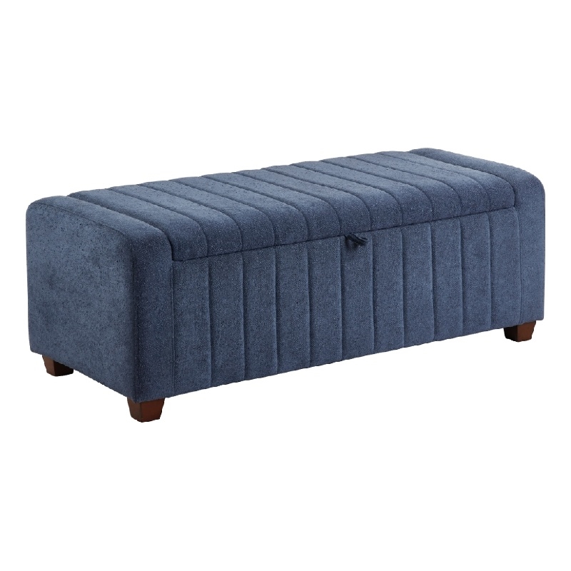 Doa Storage Bench- Channel Tufted- Blue Boucle Upholstery 50 Inch