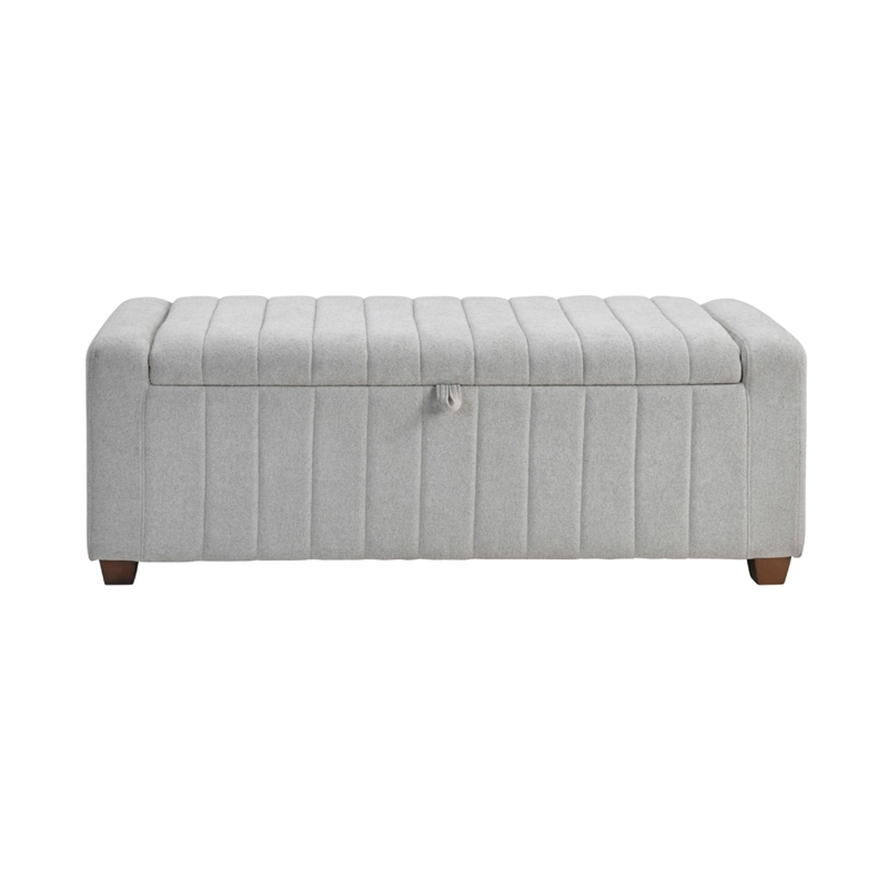 Doa Storage Bench- Channel Tufted- Gray Boucle Upholstery 50 Inch