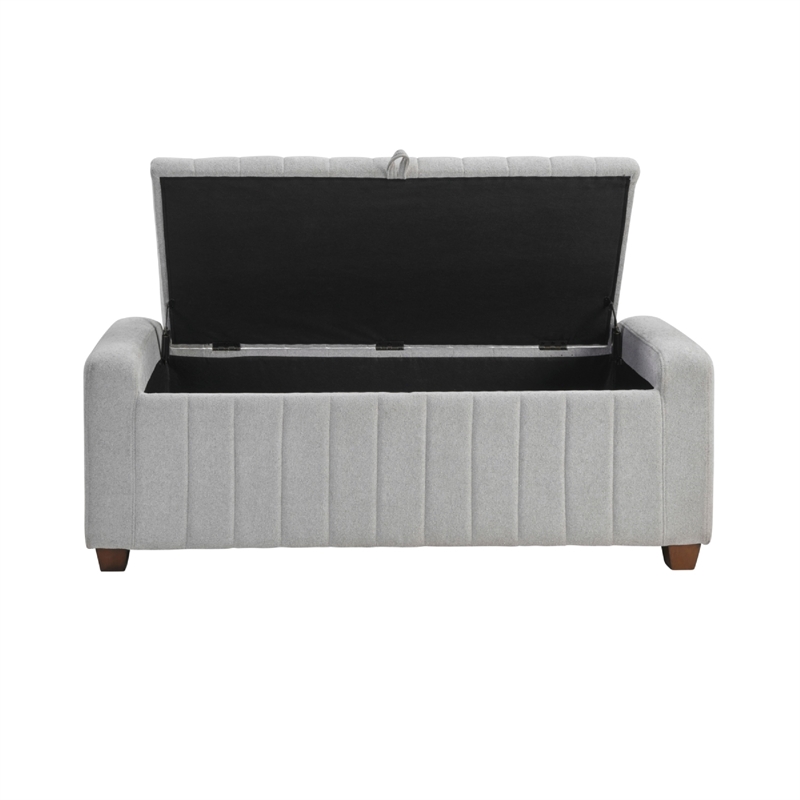 Doa Storage Bench- Channel Tufted- Gray Boucle Upholstery 50 Inch