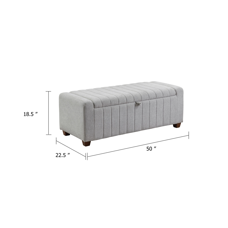 Doa Storage Bench- Channel Tufted- Gray Boucle Upholstery 50 Inch