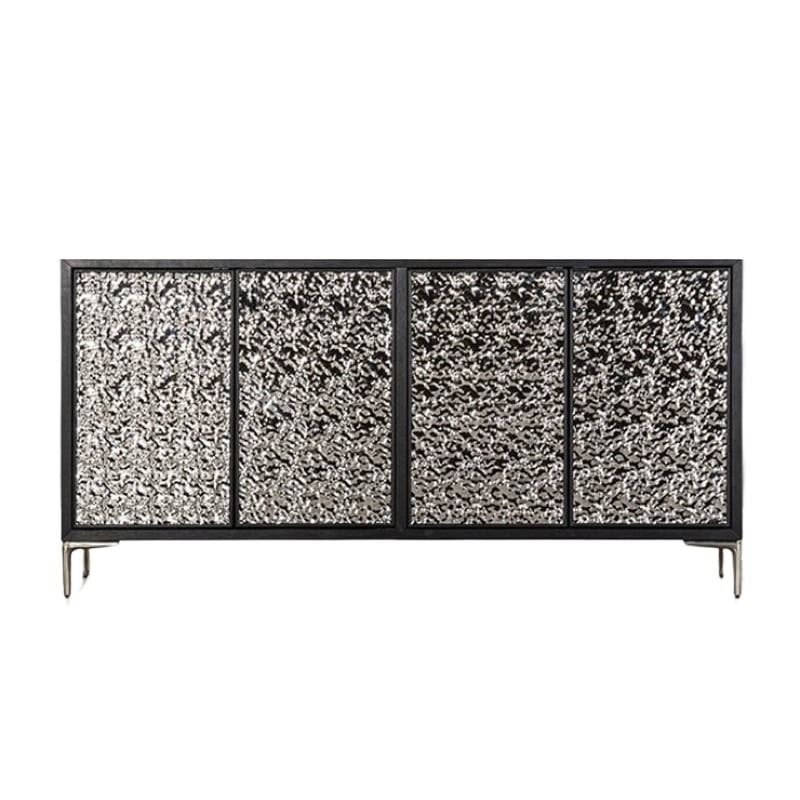 Betie Sideboard Buffet Cabinet- Textured Steel Metal- Black Wood- 72In