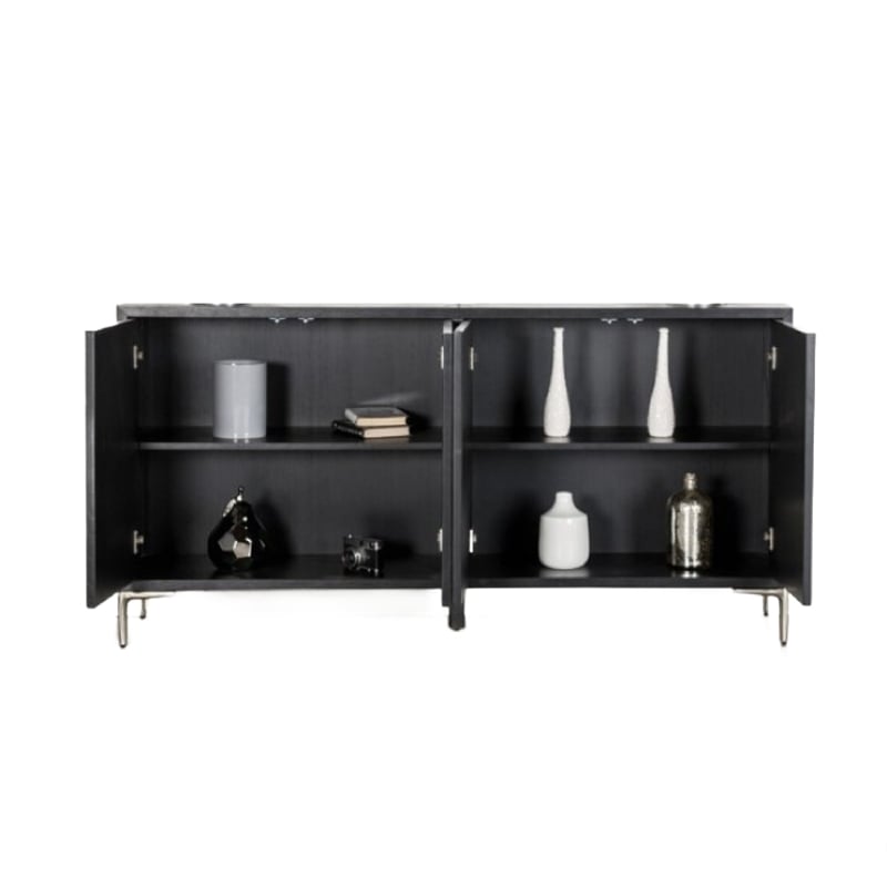 Betie Sideboard Buffet Cabinet- Textured Steel Metal- Black Wood- 72In