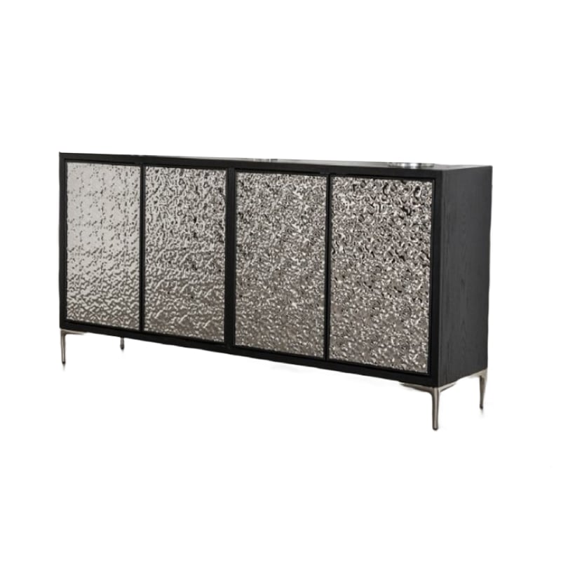 Betie Sideboard Buffet Cabinet- Textured Steel Metal- Black Wood- 72In