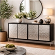 Betie Sideboard Buffet Cabinet- Textured Steel Metal- Black Wood- 72In