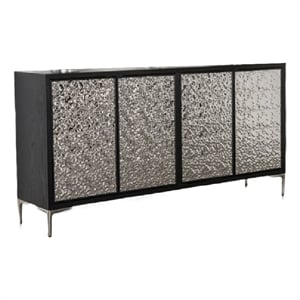 Betie Sideboard Buffet Cabinet- Textured Steel Metal- Black Wood- 72In