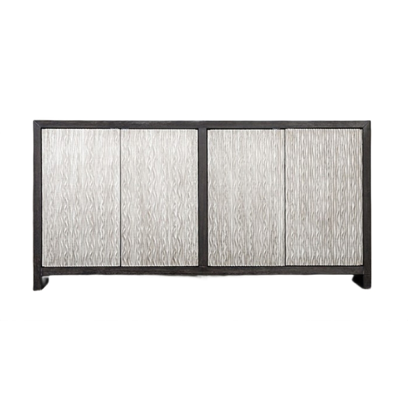 Betie Sideboard Buffet Cabinet- 72 Inch- Weathered Steel- Black Wood