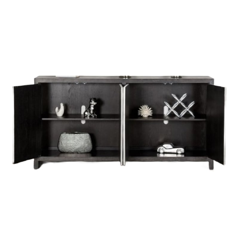Betie Sideboard Buffet Cabinet- 72 Inch- Weathered Steel- Black Wood