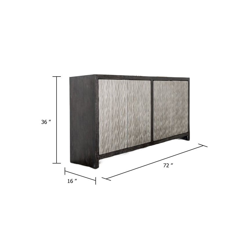 Betie Sideboard Buffet Cabinet- 72 Inch- Weathered Steel- Black Wood