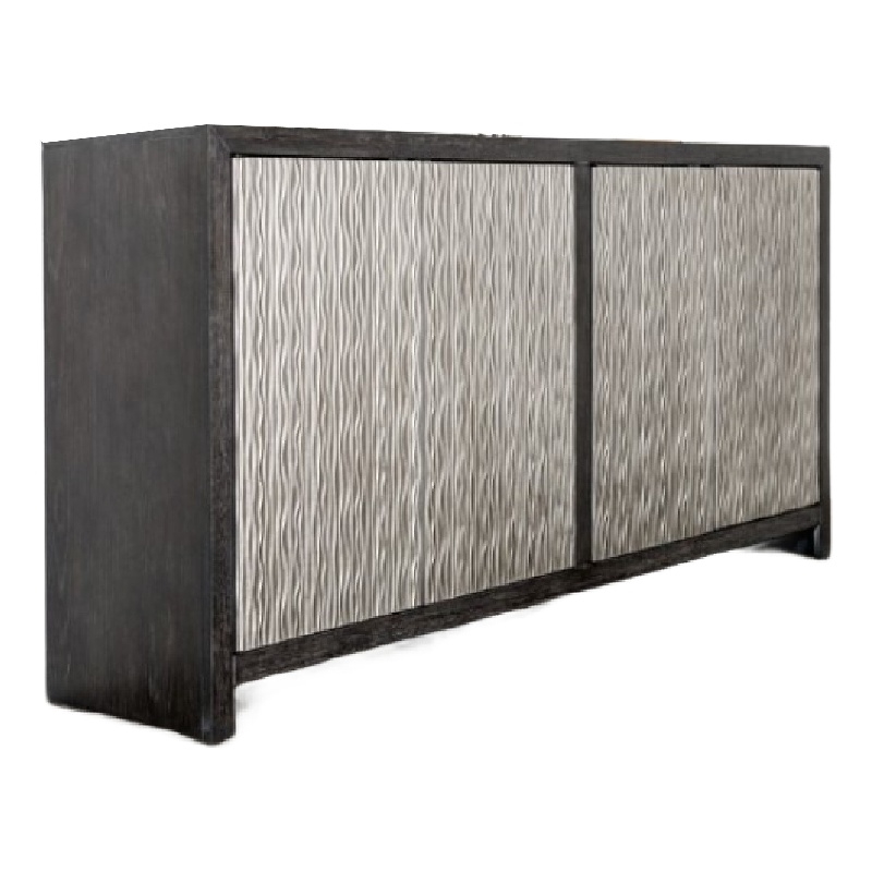 Betie Sideboard Buffet Cabinet- 72 Inch- Weathered Steel- Black Wood