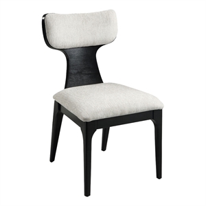 Kiri Dining Side Chair Set of 2- White Chenille Seat- Black Wood Legs