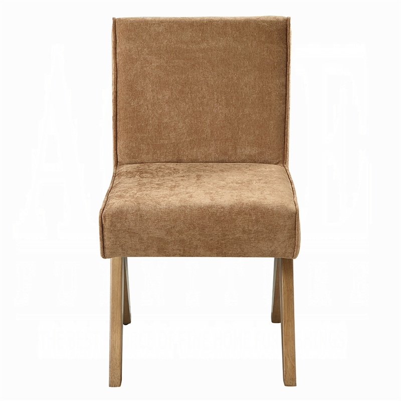Sery Dining Side Chair Set of 2- Chocolate Brown Chenille- Wood Legs