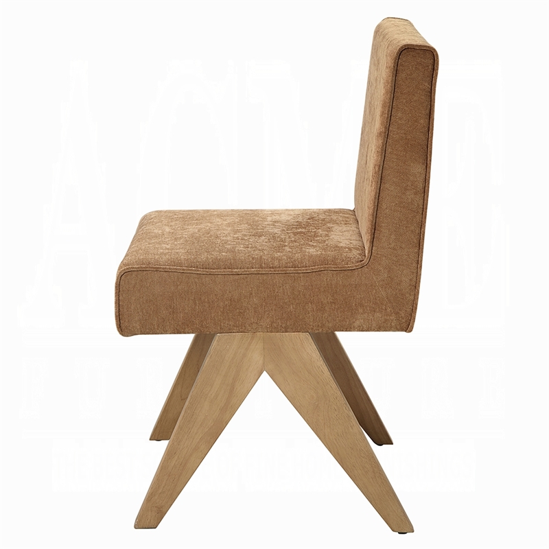 Sery Dining Side Chair Set of 2- Chocolate Brown Chenille- Wood Legs