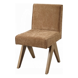 Sery Dining Side Chair Set of 2- Chocolate Brown Chenille- Wood Legs