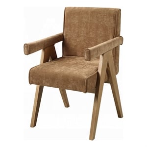 Sery Armchair Set of 2- Chocolate Brown Chenille Seat- Wood Legs
