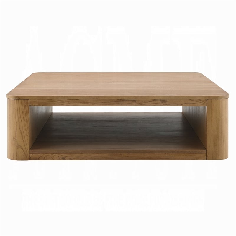 Sery Coffee Table- 48 Inch Square Top with Open Lower Shelf- Oak Brown
