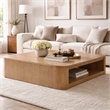Sery Coffee Table- 48 Inch Square Top with Open Lower Shelf- Oak Brown