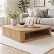Sery Coffee Table- 48 Inch Square Top with Open Lower Shelf- Oak Brown