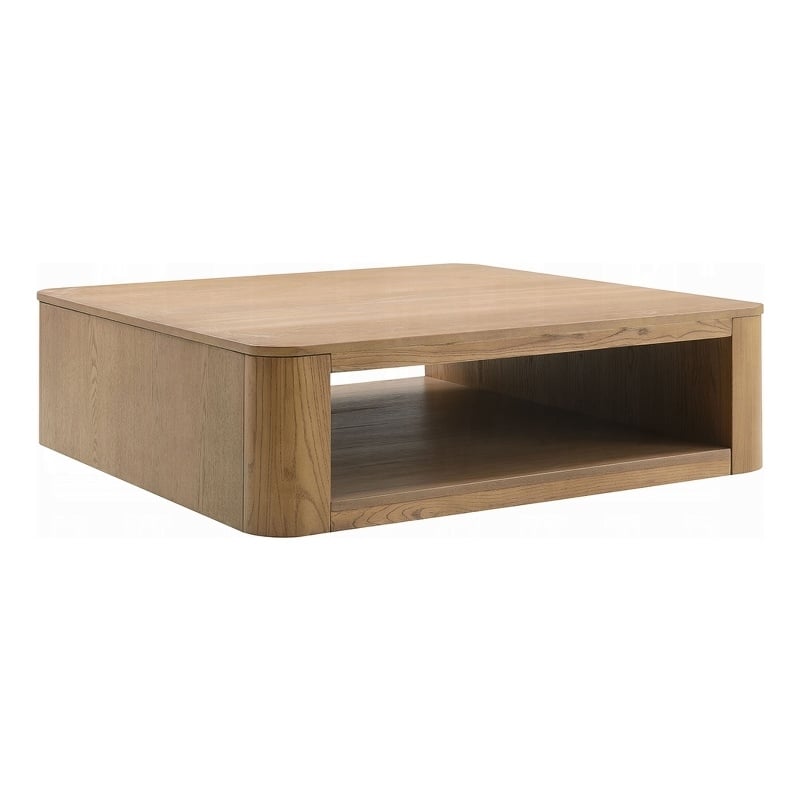 Sery Coffee Table- 48 Inch Square Top with Open Lower Shelf- Oak Brown