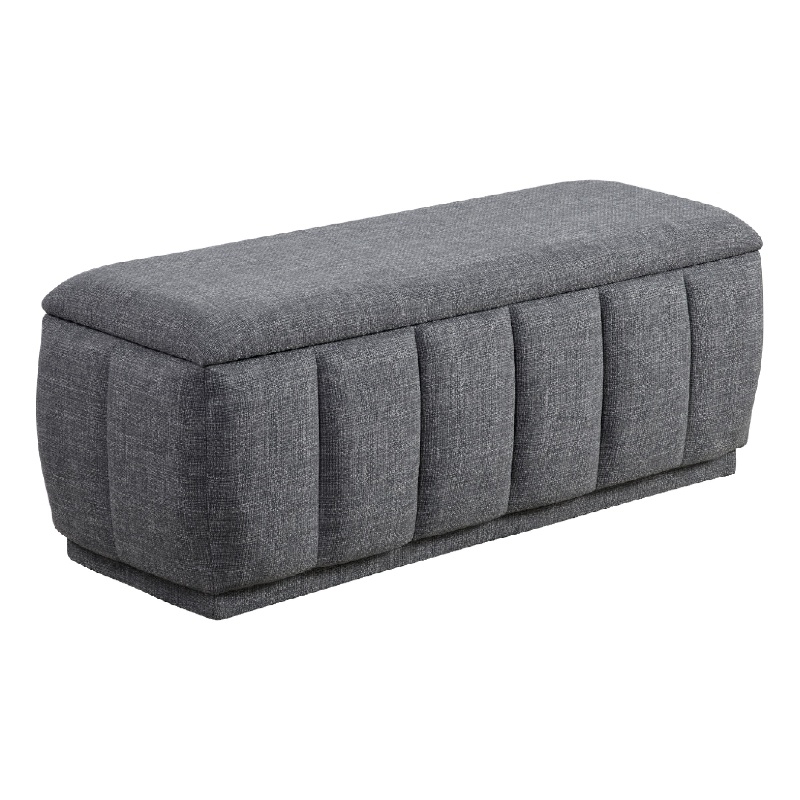 Jia Storage Bench- Wide Channel Tufted Gray Polyester 47 Inch
