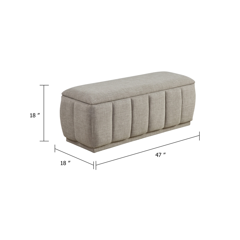 Jia Storage Bench- Wide Channel Tufted Taupe Polyester 47 Inch