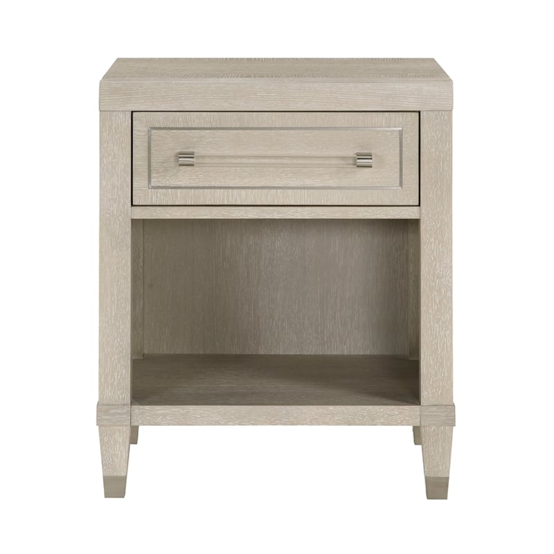 Olto Nightstand with 1 Drawer- USB Ports- Cubby Shelf- Light Oak Brown