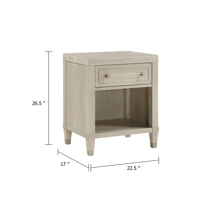Olto Nightstand with 1 Drawer- USB Ports- Cubby Shelf- Light Oak Brown