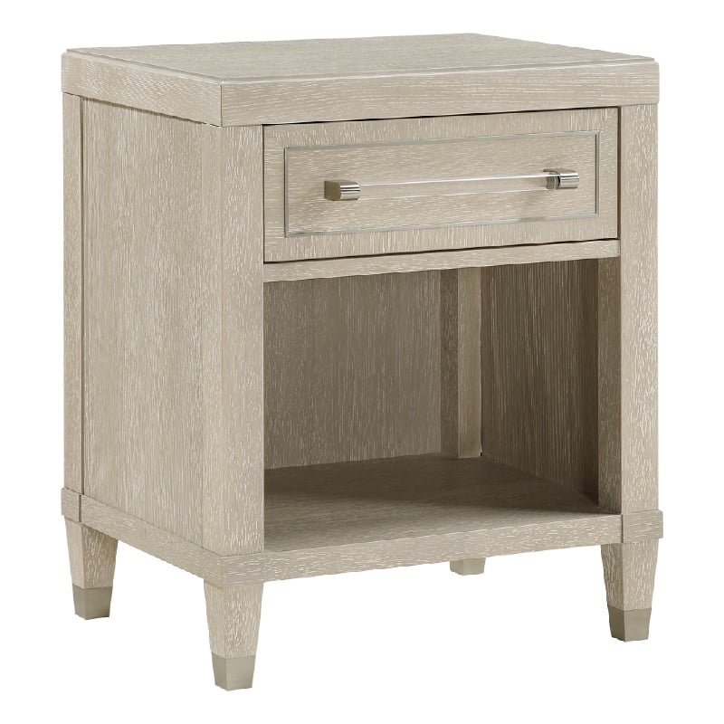 Olto Nightstand with 1 Drawer- USB Ports- Cubby Shelf- Light Oak Brown