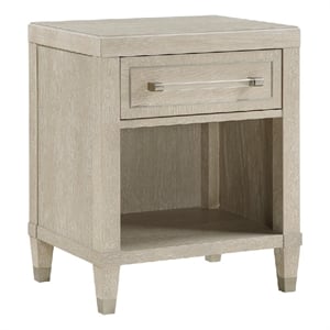 Olto Nightstand with 1 Drawer- USB Ports- Cubby Shelf- Light Oak Brown